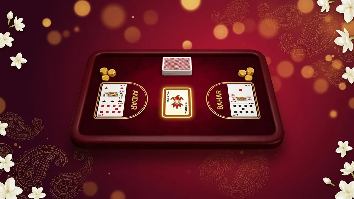 Bingo 101 Andar Bahar table with the joker card in the middle and the Andar and Bahar sides